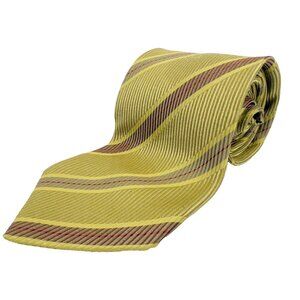 ERMENEGILDO ZEGNA 100% Silk Made in Italy Striped Yellow/Gold Burgundy‎ Tie 3.5"